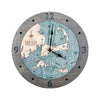 Cape Cod Nautical Wood Map Clock shown with Blue Green water color and Driftwood Gray wood frame.