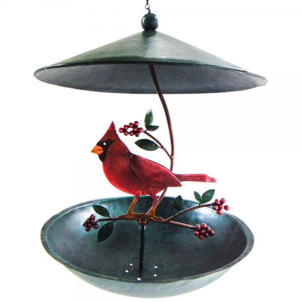 Cardinal Handcrafted Metal Hanging Bird Feeder - inthegardenandmore.com