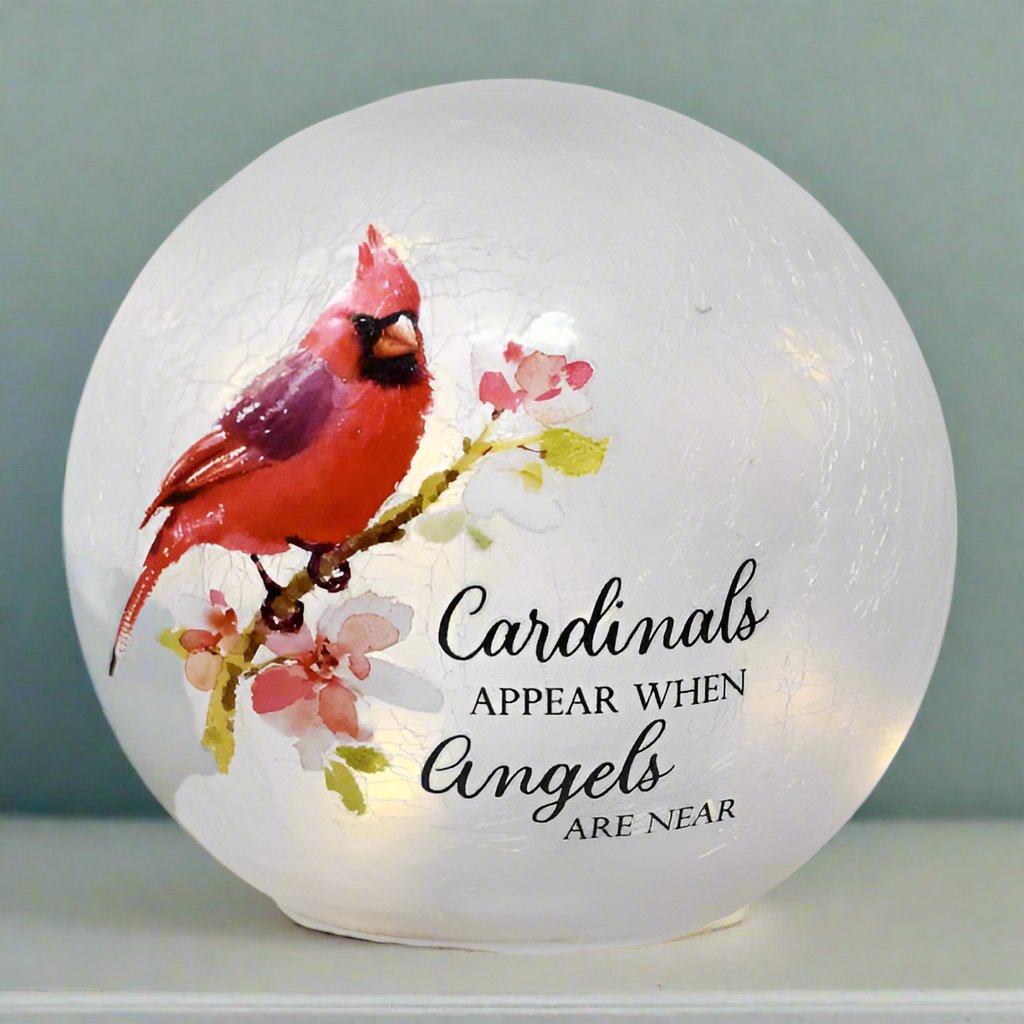 Cardinals Appear When Angels Are Near LED Lighted Crackle Glass Globe Lantern - inthegardenandmore.com