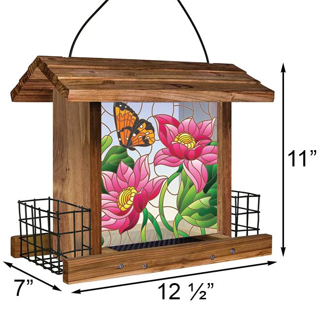 Cedar and Stained Glass Combination Hopper Feeder and Suet Feeder - inthegardenandmore.com