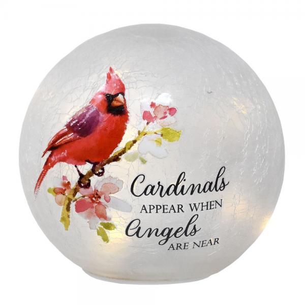 Celebrating Cardinal Pair LED Lighted Crackle Glass Globe Lantern - inthegardenandmore.com