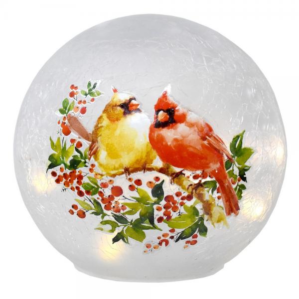 Celebrating Cardinal Pair LED Lighted Crackle Glass Globe Lantern - inthegardenandmore.com