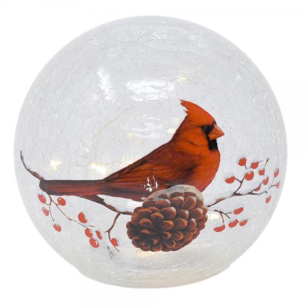 Celebrating Cardinal Pair LED Lighted Crackle Glass Globe Lantern - inthegardenandmore.com