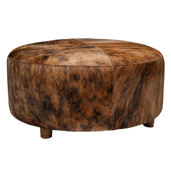 Champagne Mid Century Cowhide Ottoman - 39" Round - inthegardenandmore.com