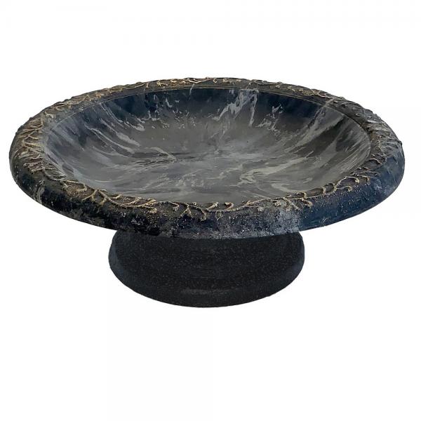 Charcoal Sand Tabletop Fiber Clay Birdbath - inthegardenandmore.com