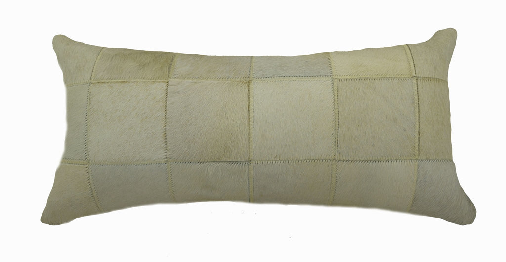 Chestnut Red and White Cowhide Patchwork Lumbar Pillow (24”x12”) - inthegardenandmore.com