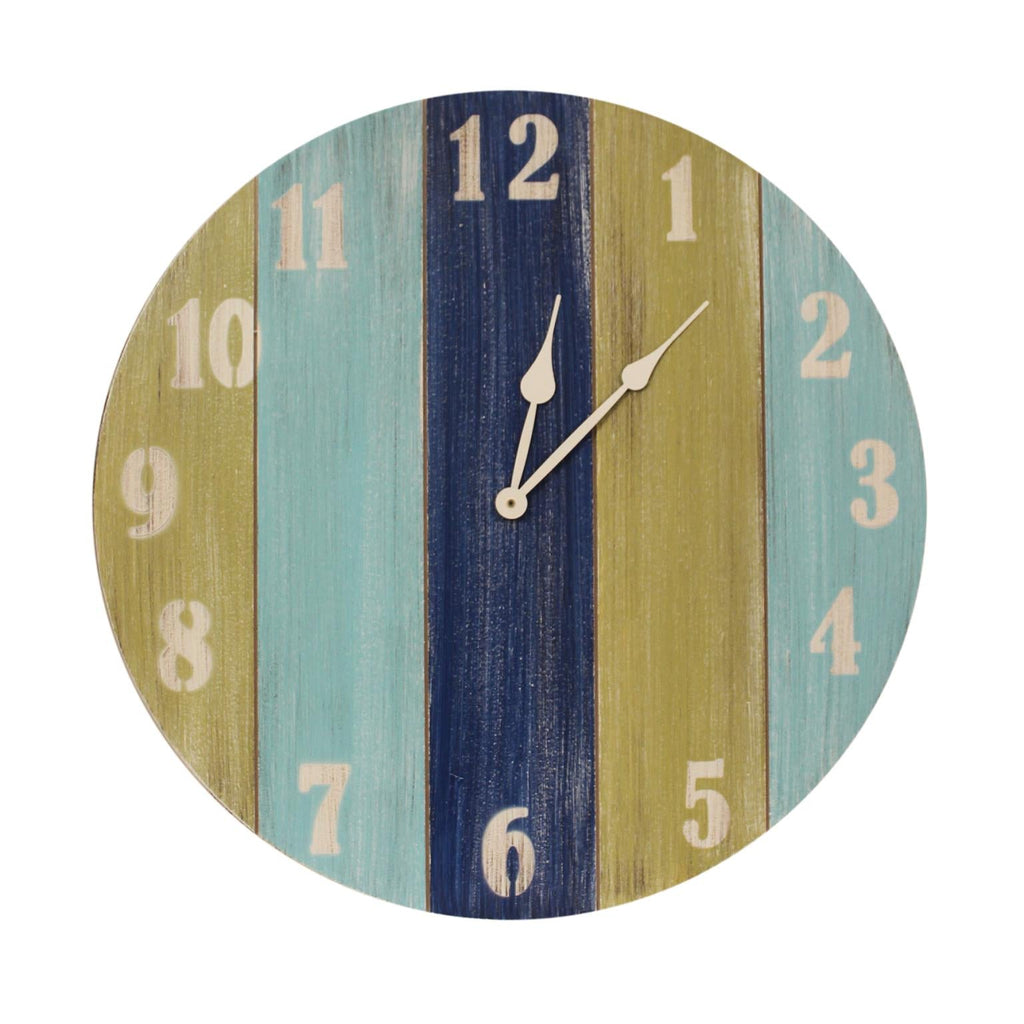 Coastal Living Slatted Wood Stripe Wall Clock (24”) - inthegardenandmore.com