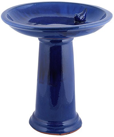 Cobalt Blue High Gloss Ceramic Birdbath Set - inthegardenandmore.com