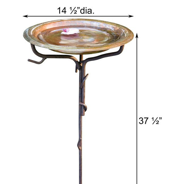 Copper Birdbath with Metal Tree Branch Stake - inthegardenandmore.com