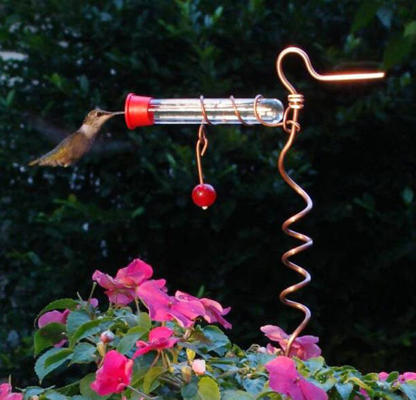 Copper Flower Pot Hummingbird Feeder with Decorative Red Marble (Set of 2) - inthegardenandmore.com