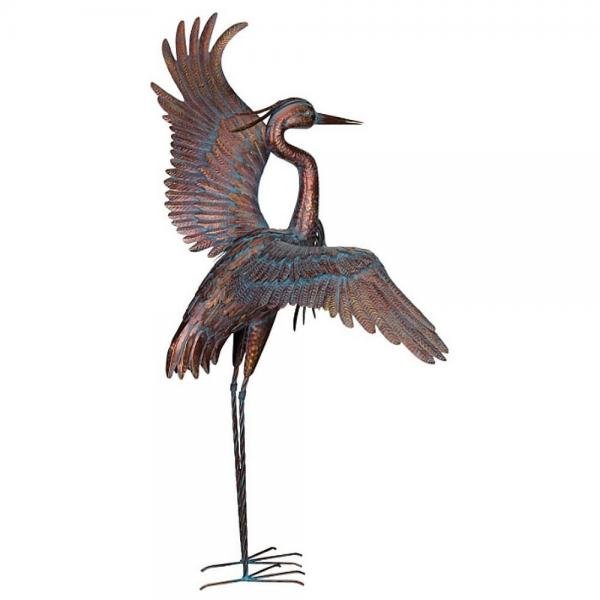 Copper Patina Preening Heron Metal Yard Art Sculpture - inthegardenandmore.com