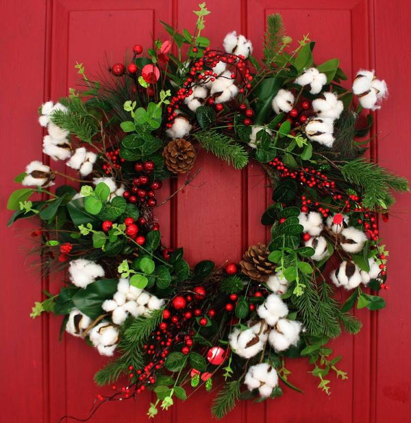 Cotton and Christmas Winter Berries Front Door Wreath - inthegardenandmore.com