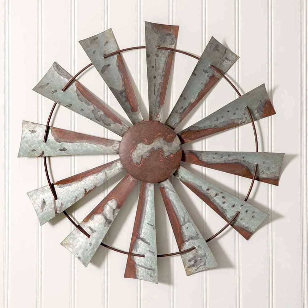 Country Farmhouse Metal Windmill Wall Decor - inthegardenandmore.com