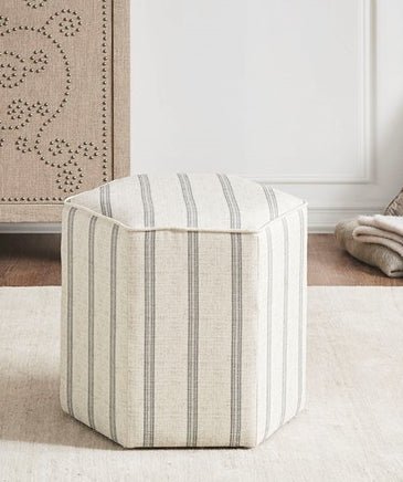 Country Farmhouse Pinstripe Footstool Ottoman - inthegardenandmore.com