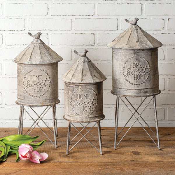 Country Farmhouse Silo Metal Containers (Set of 3) - inthegardenandmore.com