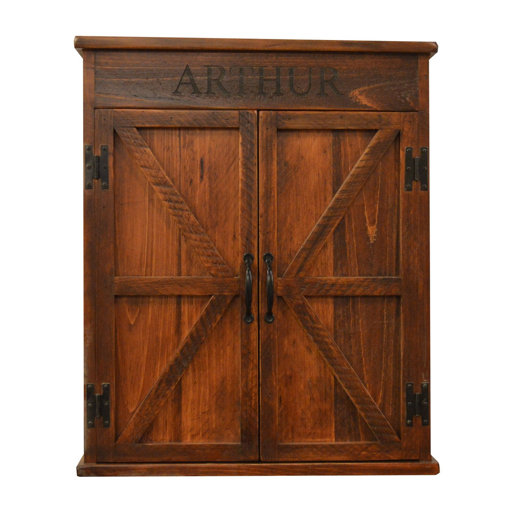 Country Rustic Barn Door Dart Board Wall Cabinet (customizable) - inthegardenandmore.com