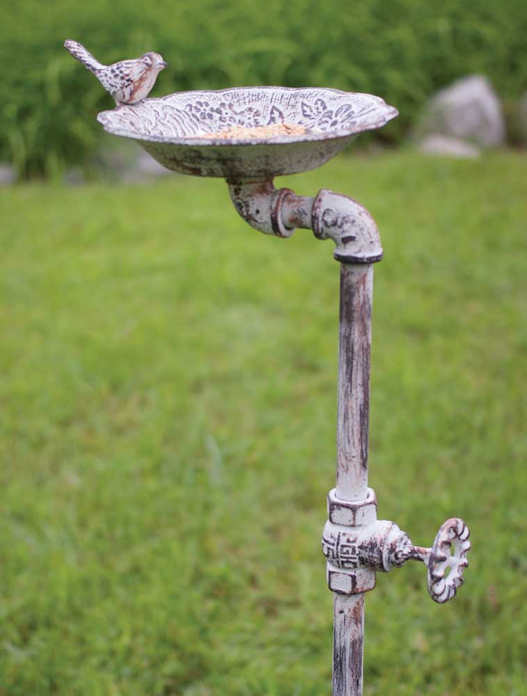 Country Rustic Metal Pipe Birdbath / Bird Feeder / Planter Statuary - inthegardenandmore.com