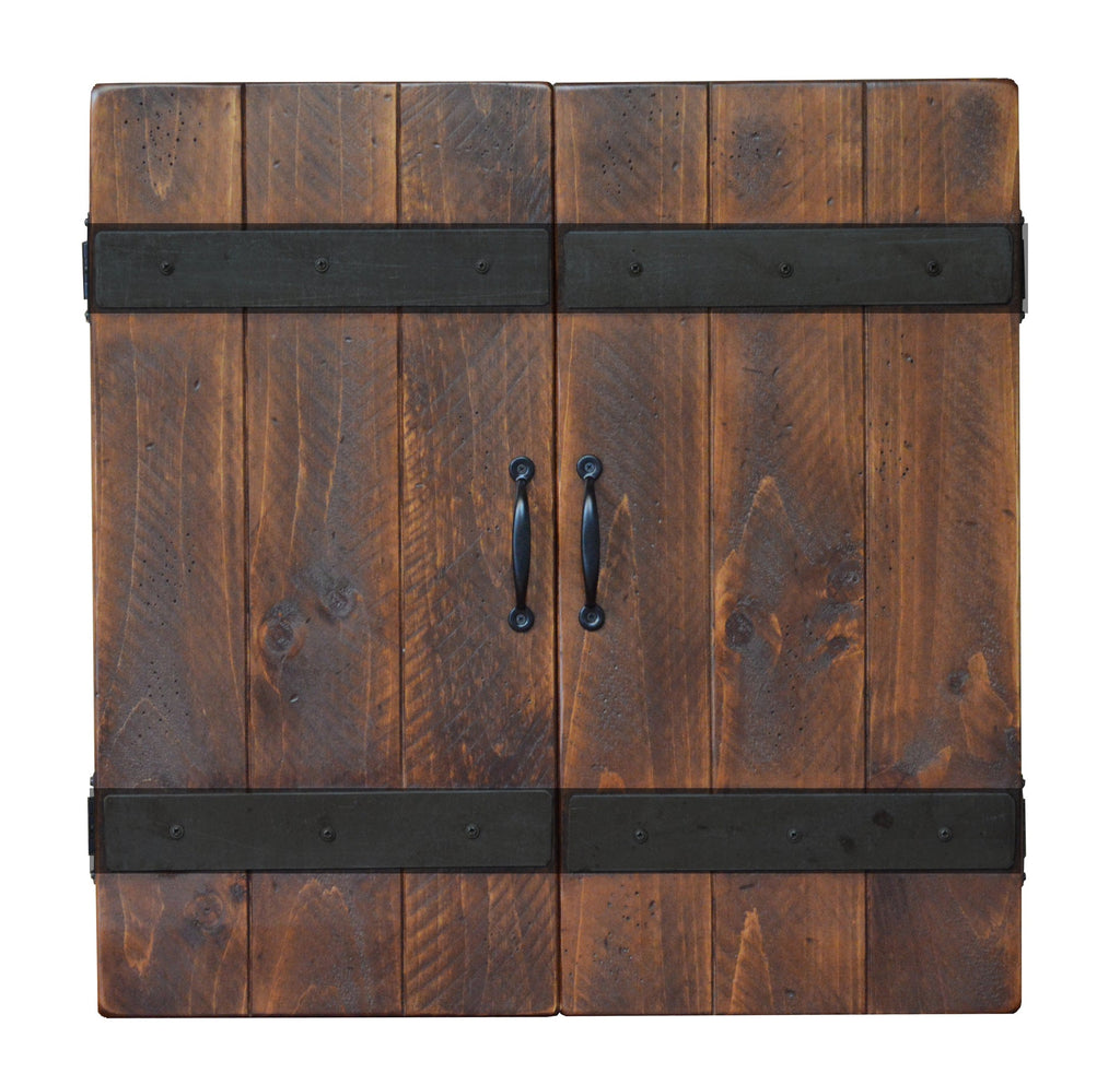 Country Rustic Wood and Iron Handcrafted Dart Board Wall Cabinet - inthegardenandmore.com