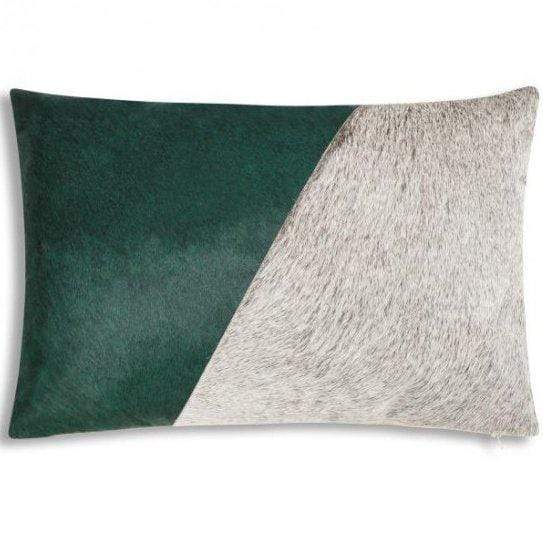 Deep Green and Ivory Cowhide Lumbar Throw Pillow - inthegardenandmore.com