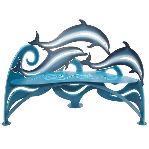 Dolphins Indoor Outdoor Metal Bench Sculpture - inthegardenandmore.com