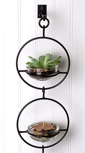 Double Metal and Glass Hanging Wall Terrarium / Candle Holder / Bird Feeder - inthegardenandmore.com