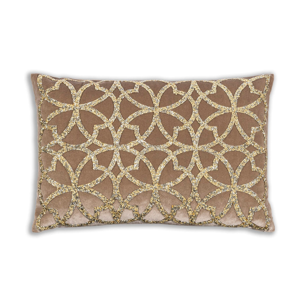 Embellished Beige Velvet and Gold Embroidered Throw Pillows - inthegardenandmore.com