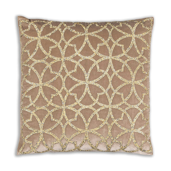 Embellished Beige Velvet and Gold Embroidered Throw Pillows - inthegardenandmore.com