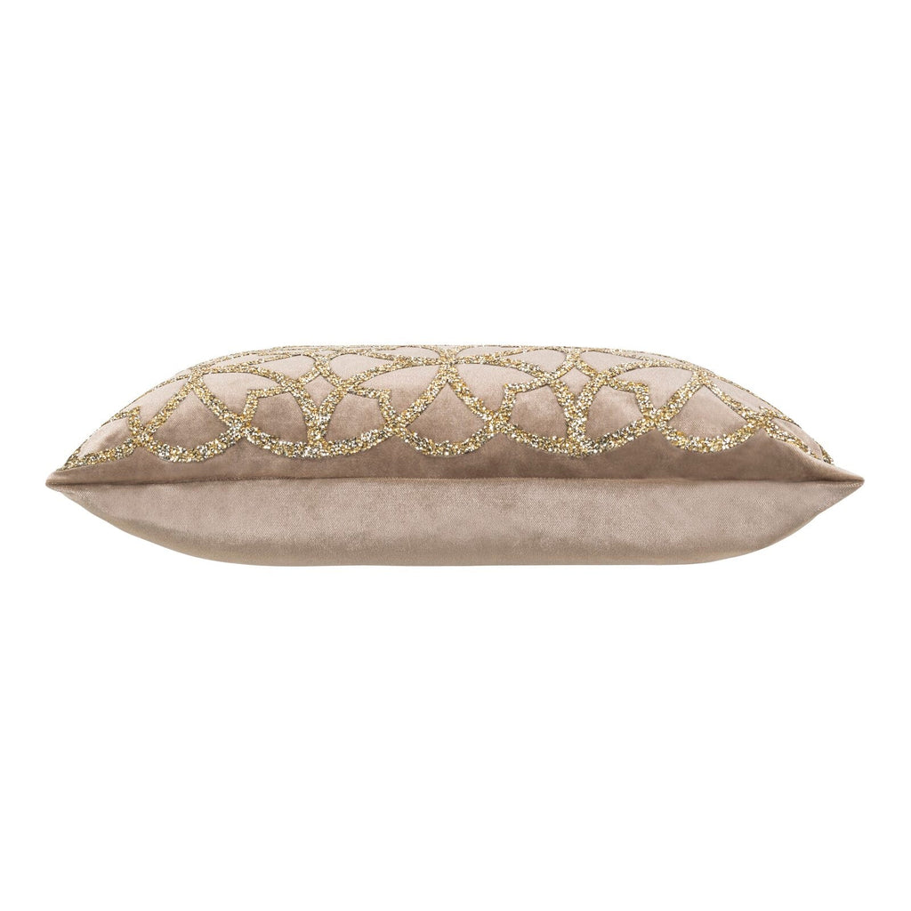 Embellished Beige Velvet and Gold Embroidered Throw Pillows - inthegardenandmore.com