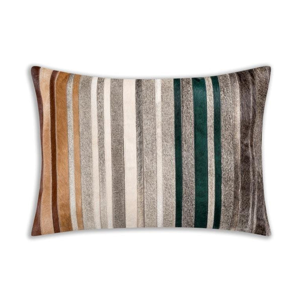 Ember, Green and Multi - colored Cowhide Lumbar Throw Pillow - inthegardenandmore.com