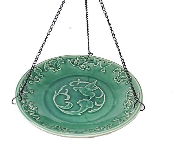 Embossed Ceramic Hummingbird Hanging Birdbath / Birdfeeder - inthegardenandmore.com