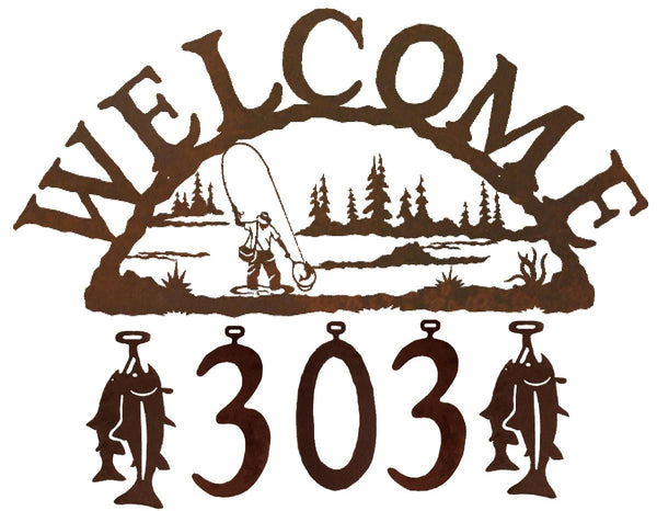 Fly Fisherman Handcrafted Metal Welcome Address Sign - inthegardenandmore.com