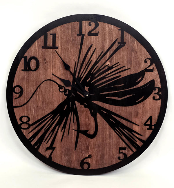 Fly Fishing Lure Etched Wood Round Wall Clock - 24” - inthegardenandmore.com