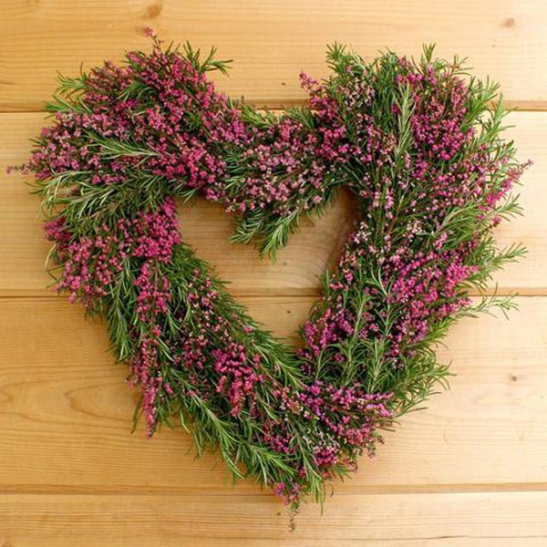 Fresh and Fragrant Pink Heather and Rosemary Heart Wreath – 15” - inthegardenandmore.com