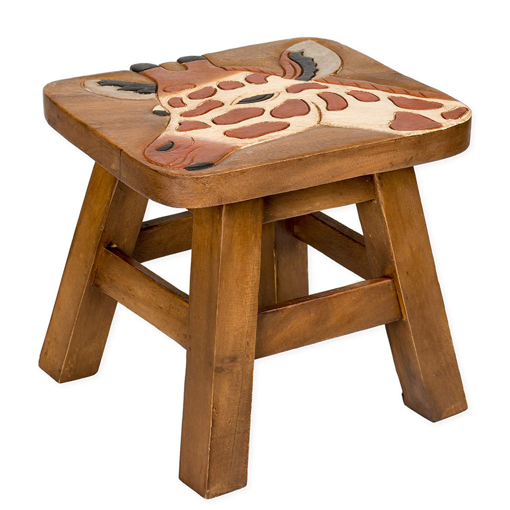 Giraffe Handcrafted Wood Stool Footstool - inthegardenandmore.com