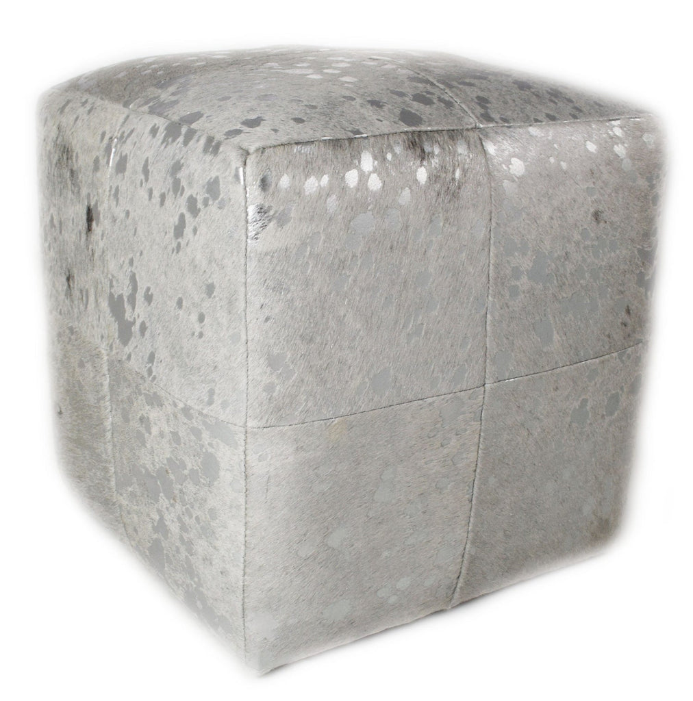 Gold Acid Wash Designer Cowhide Cube Pouf Stool Ottoman - inthegardenandmore.com