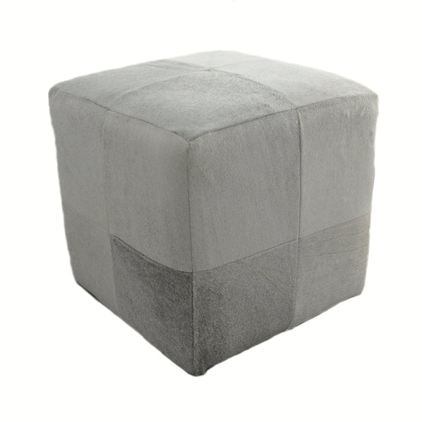 Grey Cowhide Cube Pouf Stool Ottoman - inthegardenandmore.com