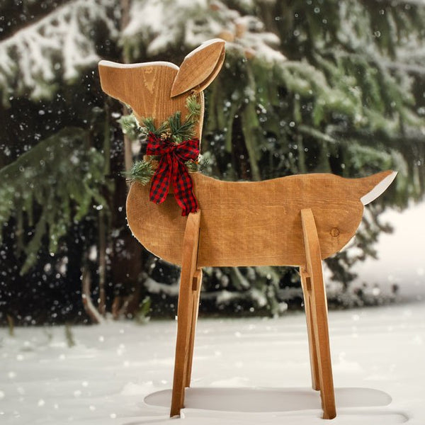 Handcrafted Wooden Doe Statue – Made in the USA - inthegardenandmore.com