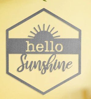 Hello Sunshine Metal Door or Wall Greeting Quote Sign - 14” x 12” - inthegardenandmore.com