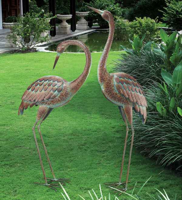 Heron Verdigris Finished Metal Garden Statuary (Set of 2) - inthegardenandmore.com