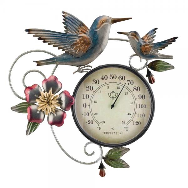 Hummingbird Metallic Indoor Outdoor Wall Thermometer - inthegardenandmore.com