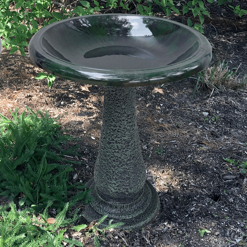 Hunter Green Fiber Clay Birdbath Set - inthegardenandmore.com