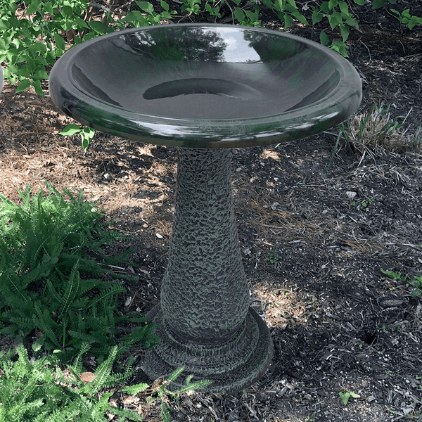 Hunter Green Fiber Clay Birdbath Set - inthegardenandmore.com