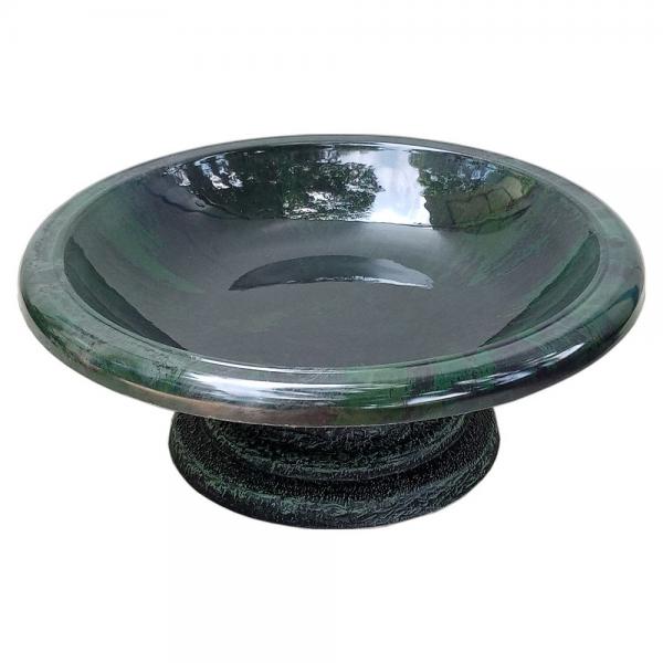 Invite birds into your garden with our Hunter Green Gloss Tabletop Fiber Clay Birdbath - inthegardenandmore.com