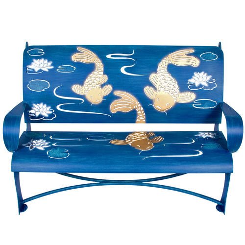 Koi Pond Indoor Outdoor Metal Bench Sculpture - inthegardenandmore.com