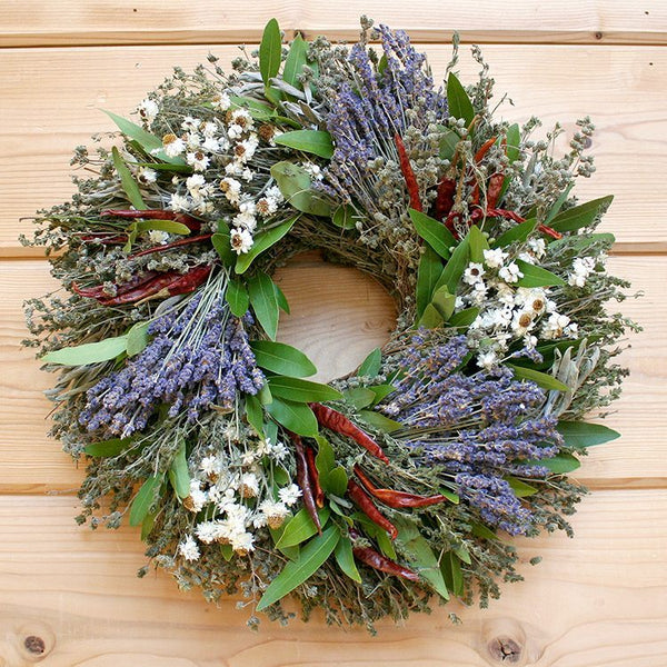 Lavender, Chili and Herb Natural Dried and Preserved Wreath - 16” - inthegardenandmore.com