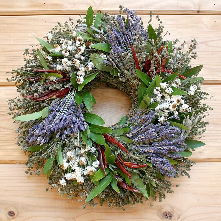 Lavender, Chili and Herb Natural Dried and Preserved Wreath - 16” - inthegardenandmore.com