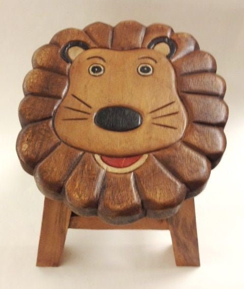 Lennard the Lion Handcrafted Wood Stool Footstool for Children - inthegardenandmore.com