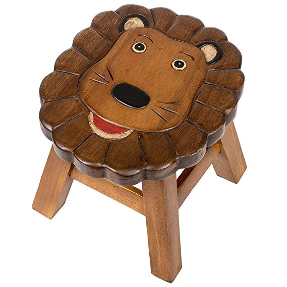 Lennard the Lion Handcrafted Wood Stool Footstool for Children - inthegardenandmore.com