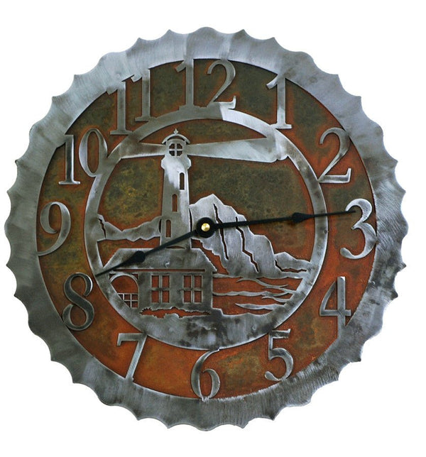 Lighthouse Handcrafted Metal Wall Clock - 12" - inthegardenandmore.com