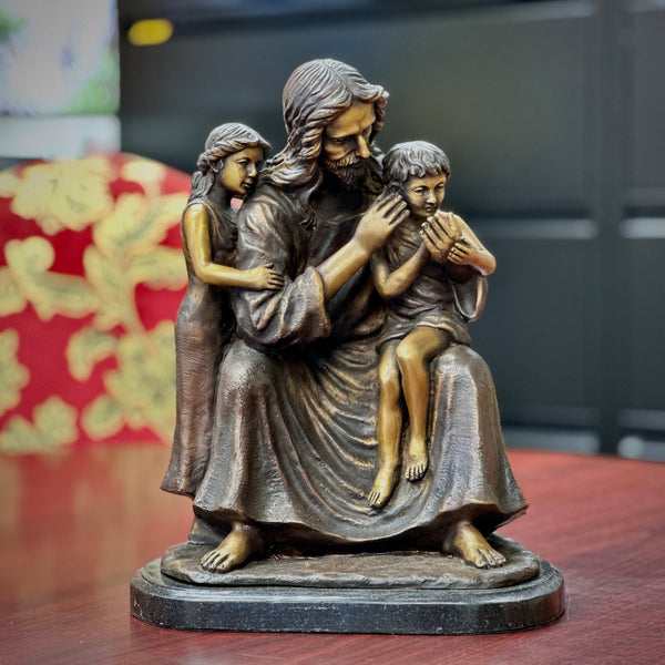 Little Children With Jesus Tabletop Bronze Sculpture - inthegardenandmore.com